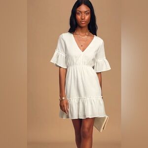 ✨Lulu's Sunshine Daydream White Shorts Sleeve Cutout Mini Dress Size XL